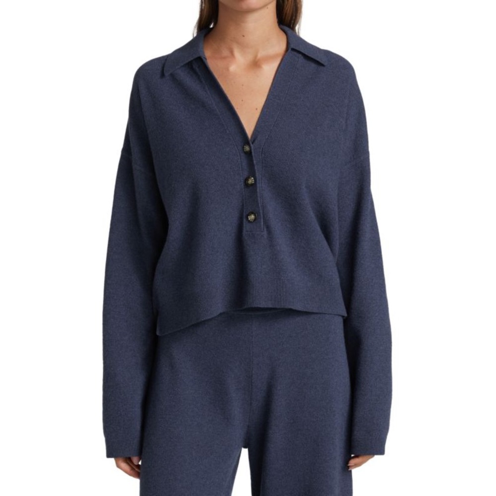 Veronica Beard Takira Cashmere Wool Blend Cropped Polo Sweater